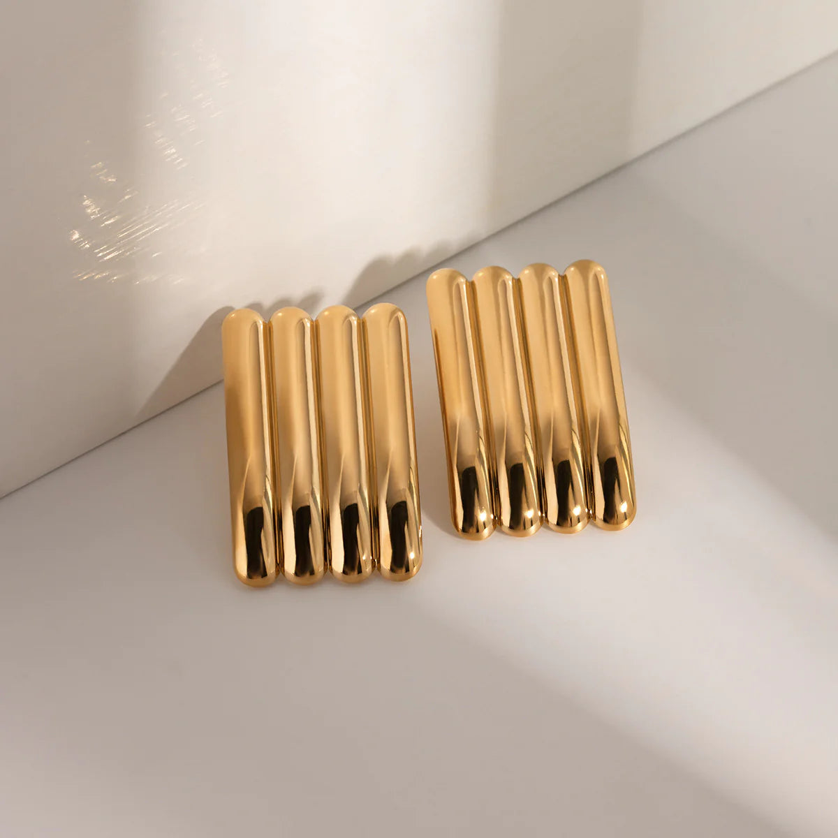 18K Gold Striped Stainless Steel Earrings