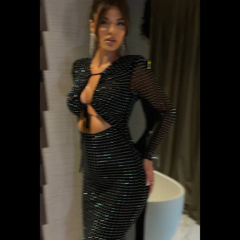 Black/Purple Sequin Cutout Strap Bodycon Dress