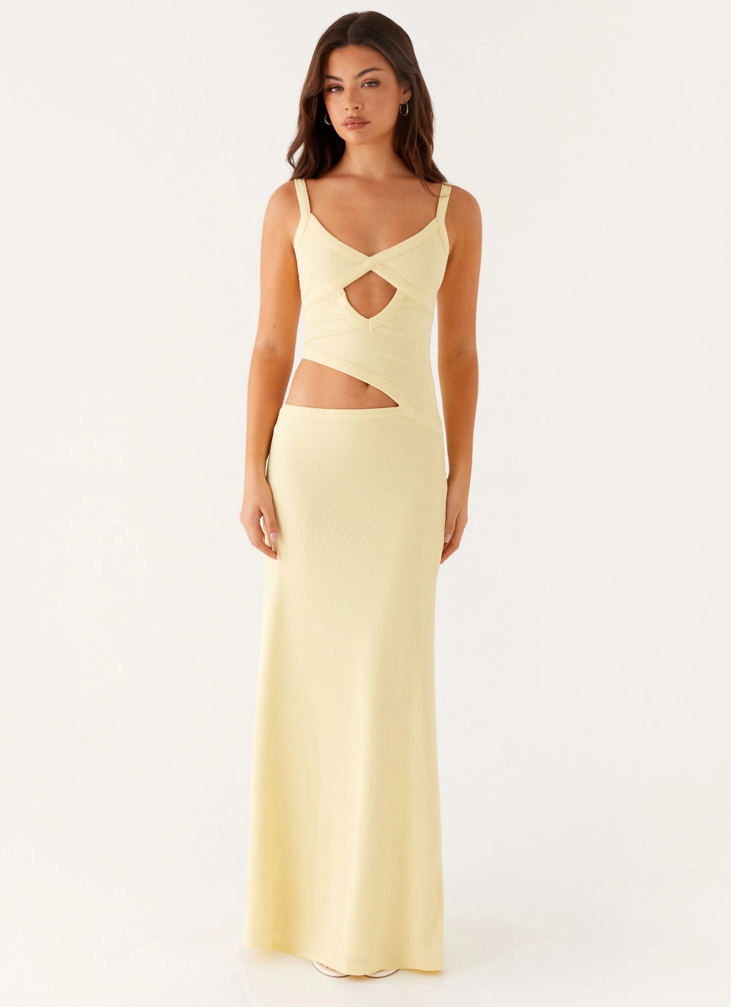 Cut-Out Hollow Irregular Hem Midi Dress