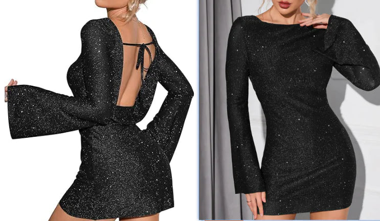 Open Back Sequin Bodycon Party Dress