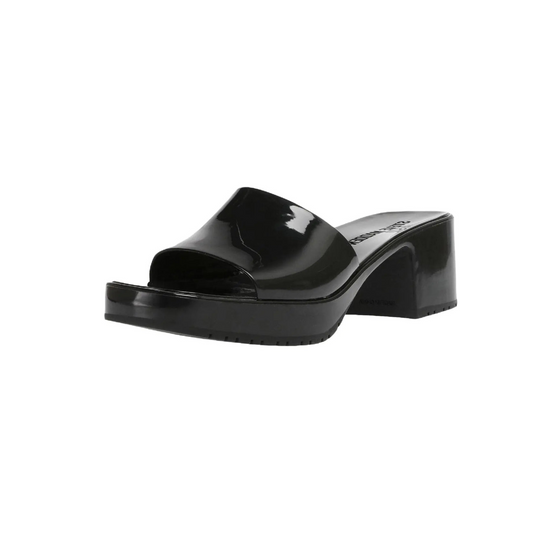 Black Chunky Jelly Heeled Slide Sandals