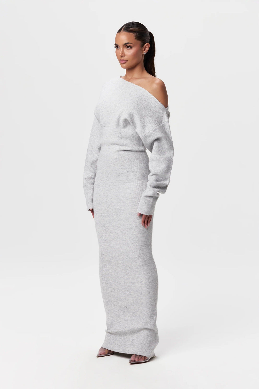 High-Waist Long Sleeve Slim Maxi
