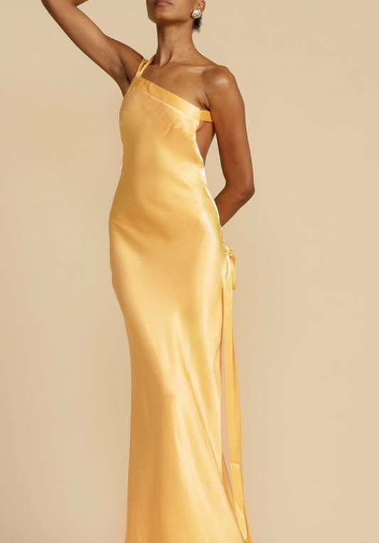 Satin Off-Shoulder Open Back Maxi Dress