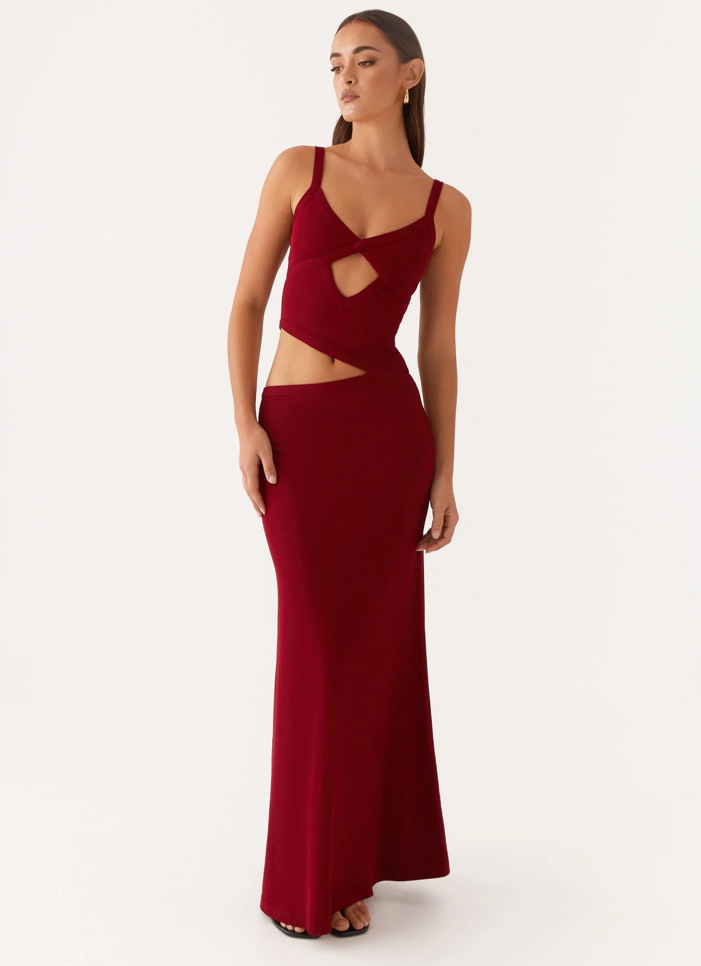 Cut-Out Hollow Irregular Hem Midi Dress