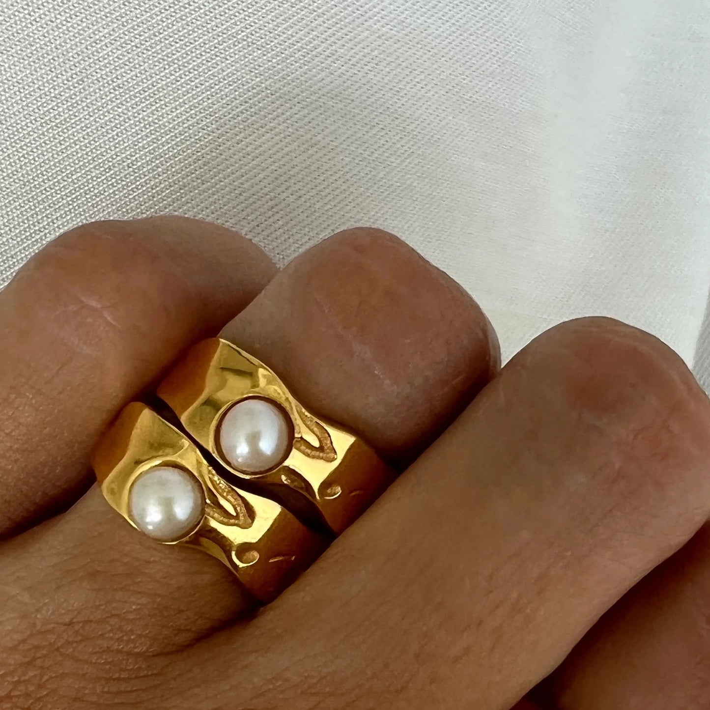 18K Gold Stainless Steel Pearl Ring