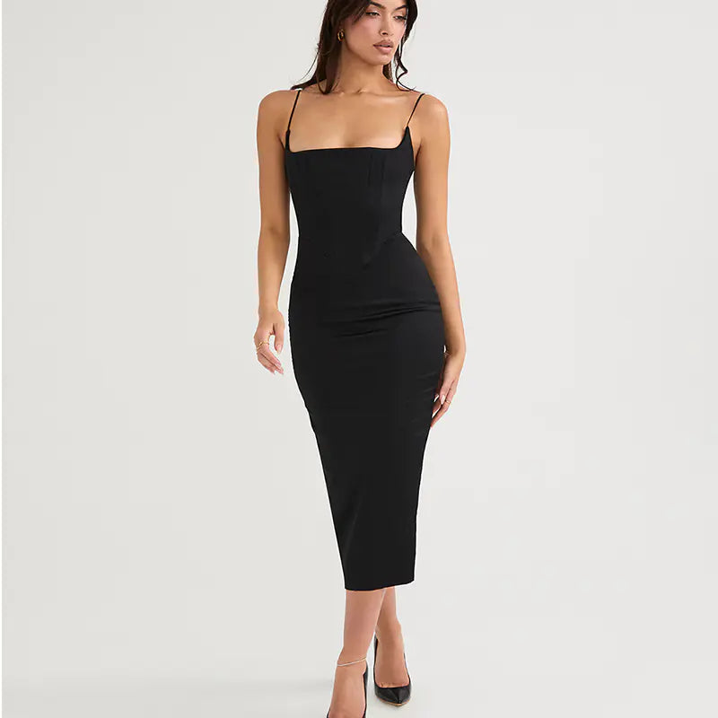 Square-Neck Backless Slit Summer Dress