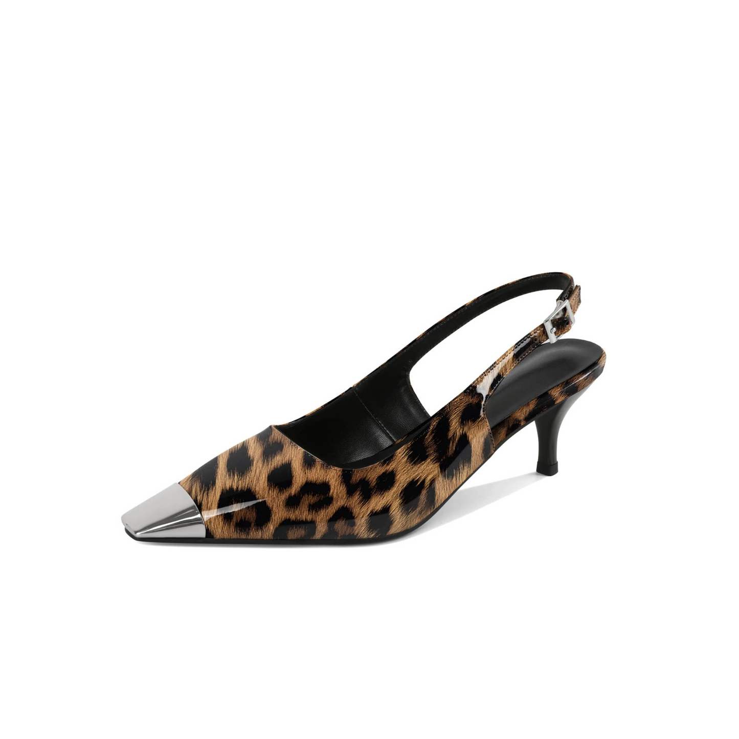 Leopard Print Square Toe Slingback Heels