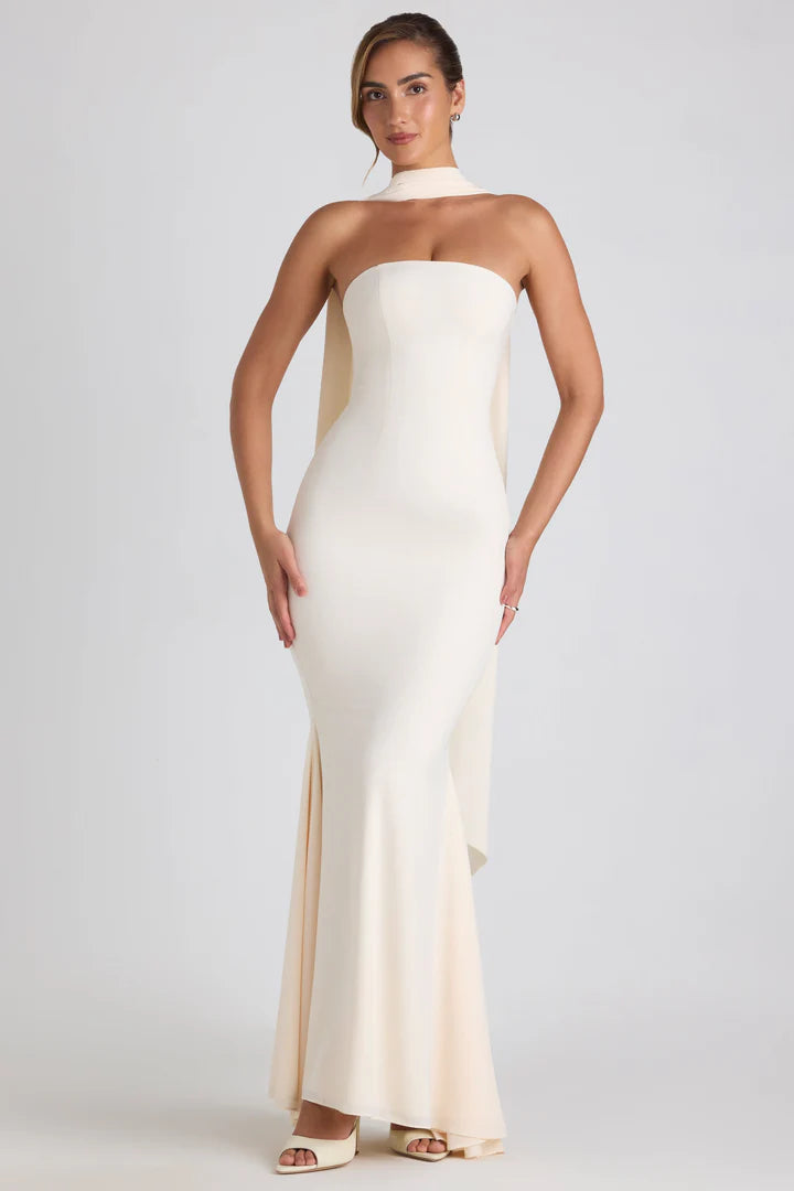 Slim Sheath Fishtail Dress with Shawl