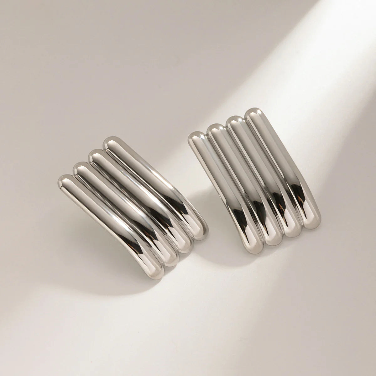 18K Gold Striped Stainless Steel Earrings