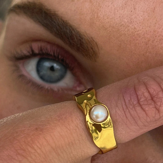 18K Gold Stainless Steel Pearl Ring