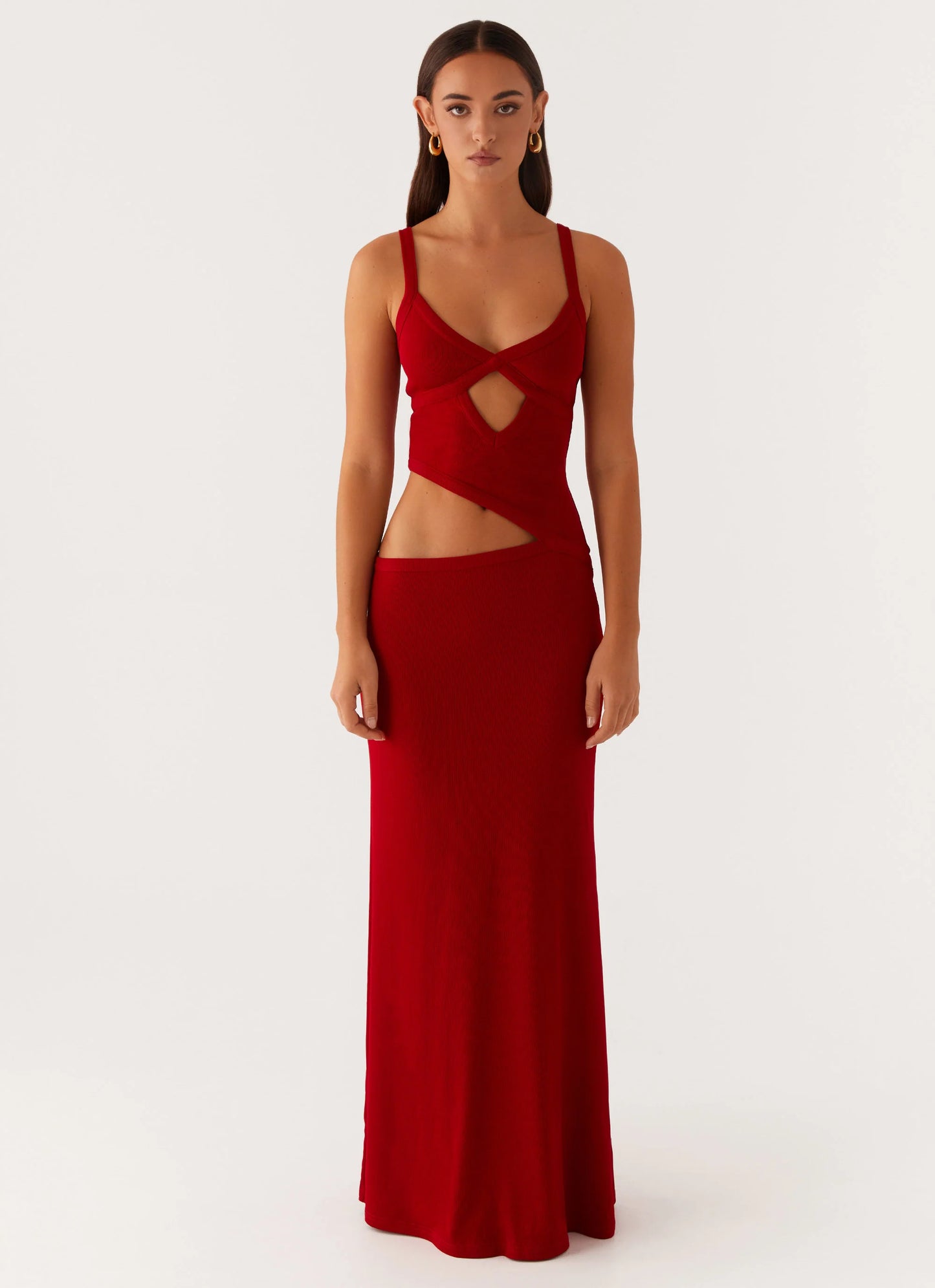Cut-Out Hollow Irregular Hem Midi Dress