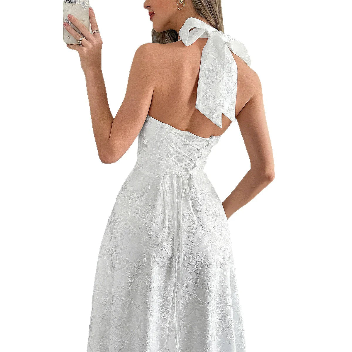 Halter High-Waist Backless Midi Dress