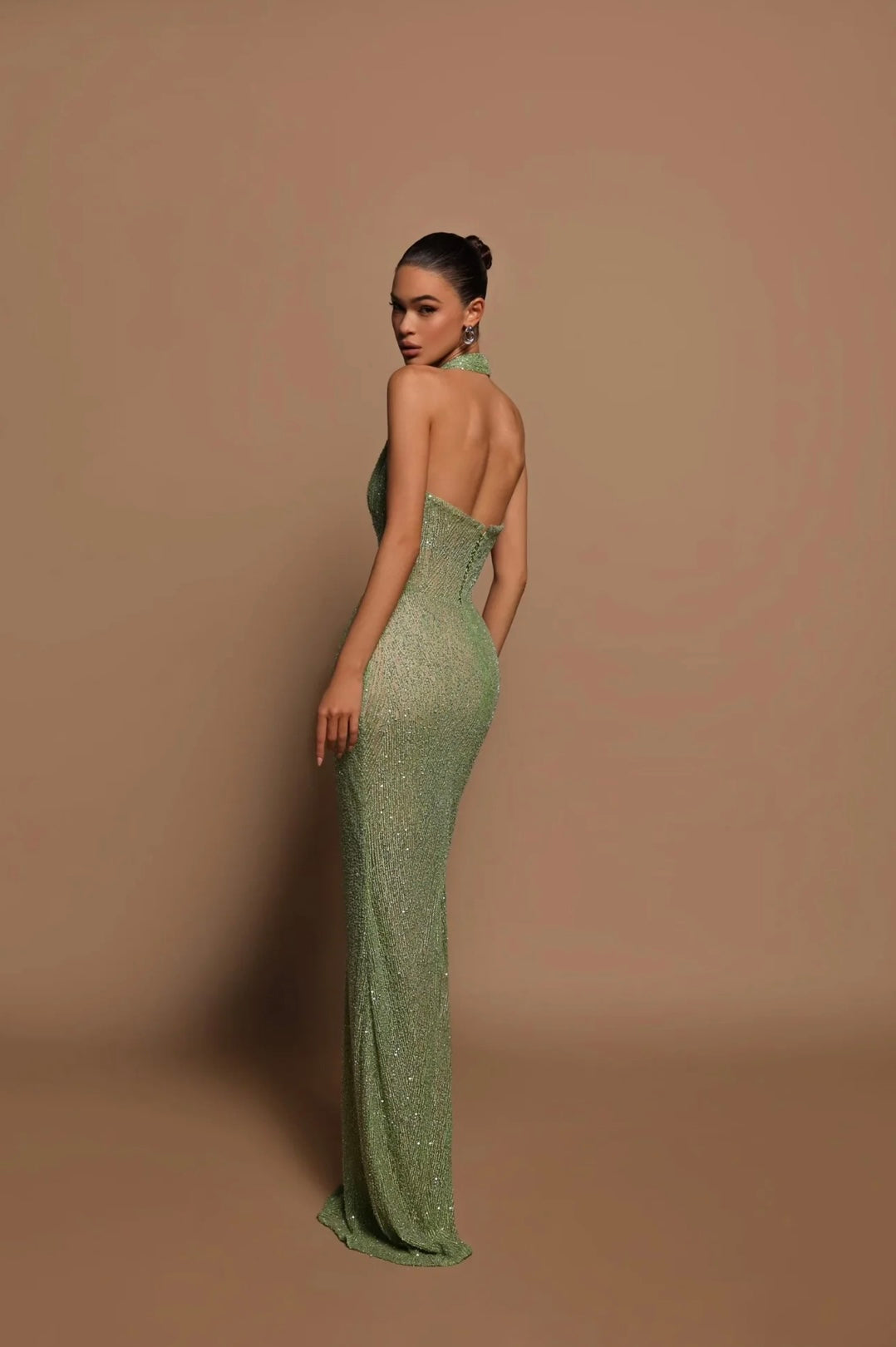 Split V-Neck Sparkling Sequin Slim Evening Gown