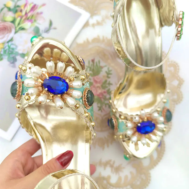 Baroque Platform Gemstone Jacquard High Heels