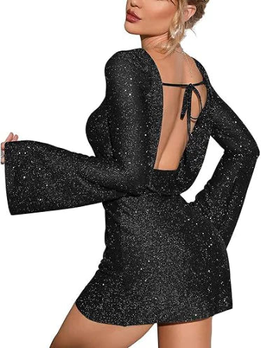 Open Back Sequin Bodycon Party Dress