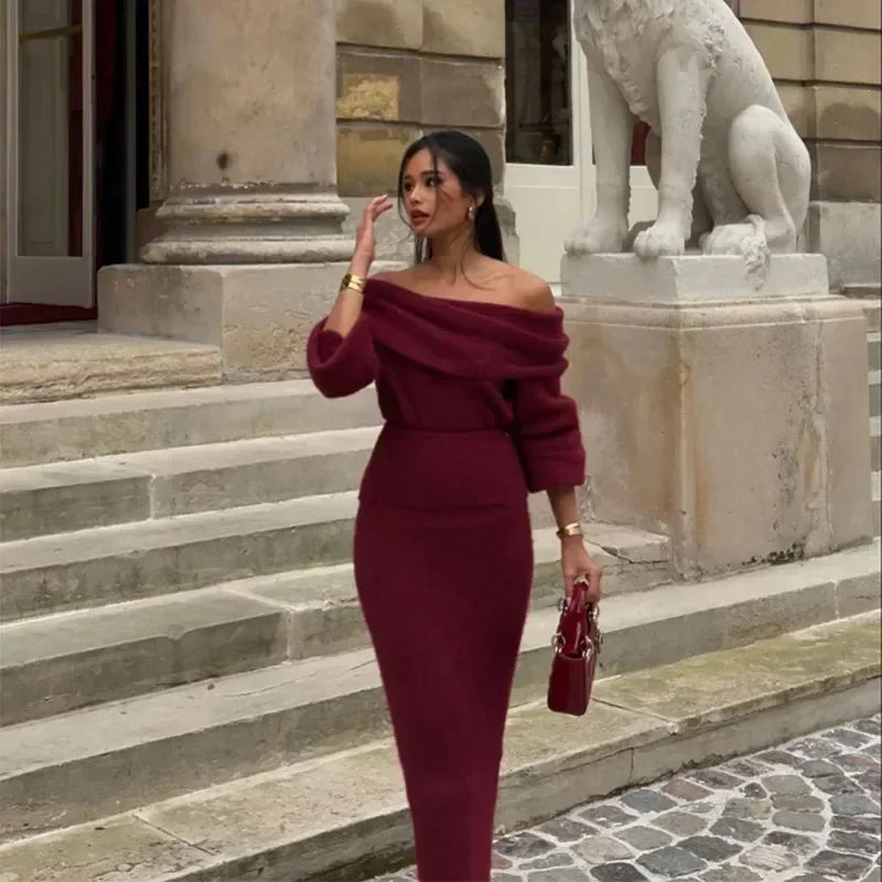 Slim Fit Off Shoulder Two Piece Set