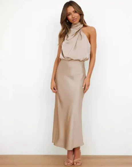 Solid Satin Dress with Sleek Fit