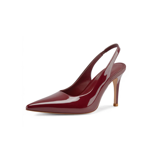 Wine Red Pointed Toe Slingback Stiletto Heels
