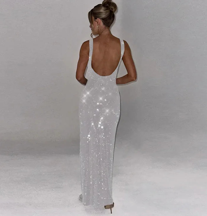 Slim Fit Pure Color Sequin Slip Dress