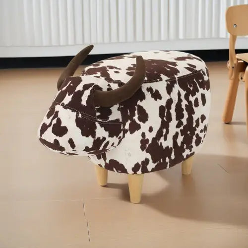 Brown And White Velvet Cow Shaped Footstool