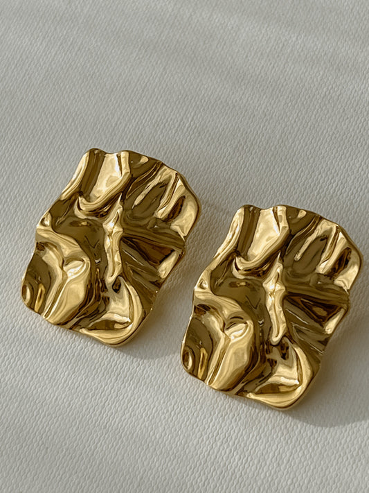 18K Gold Square Stainless Steel Textured Earrings
