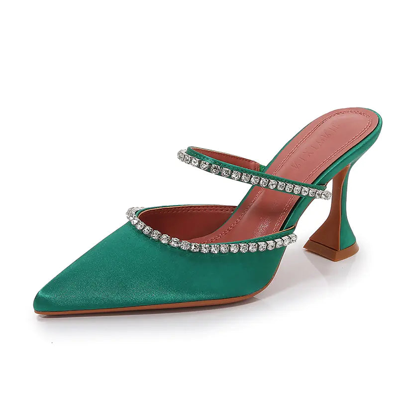 Pointed Satin Rhinestone Sleeve Sandals