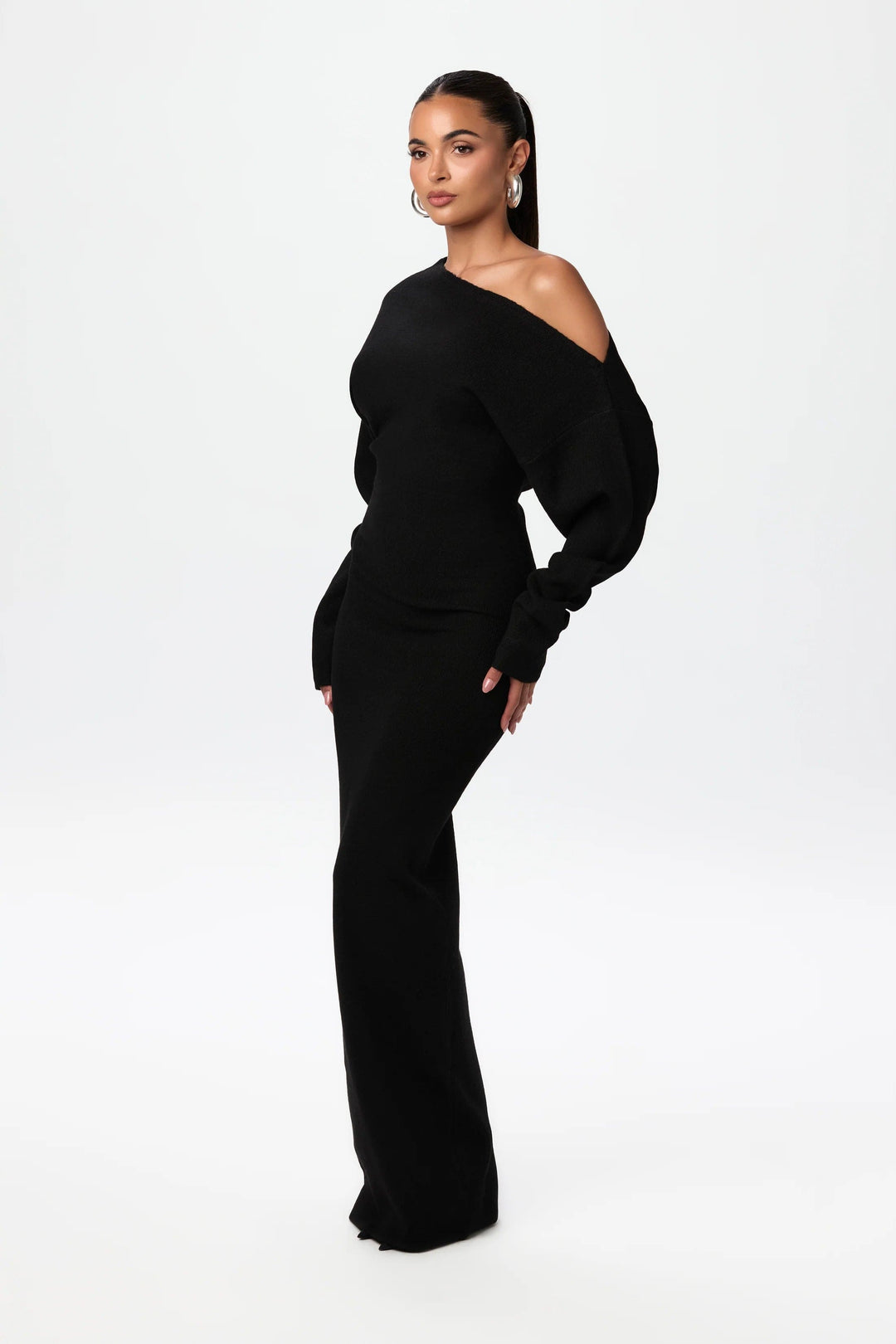 High-Waist Long Sleeve Slim Maxi