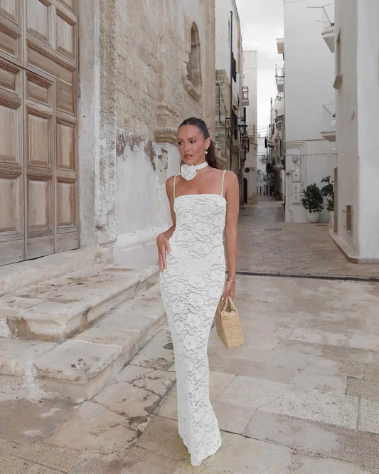 Sheer Lace Sling Long Sheath Dress