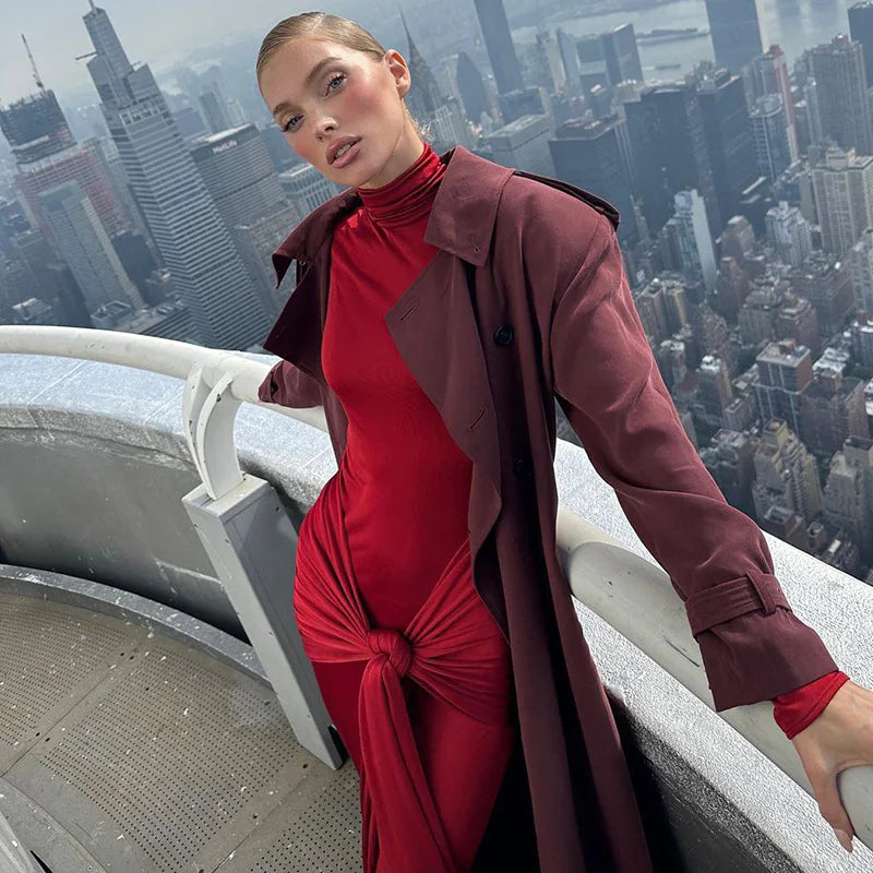 Sleek Half-Collar Bodycon Long Sleeve Dress