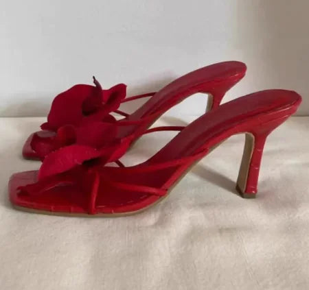 Floral Pattern High-Heel Slide Sandals