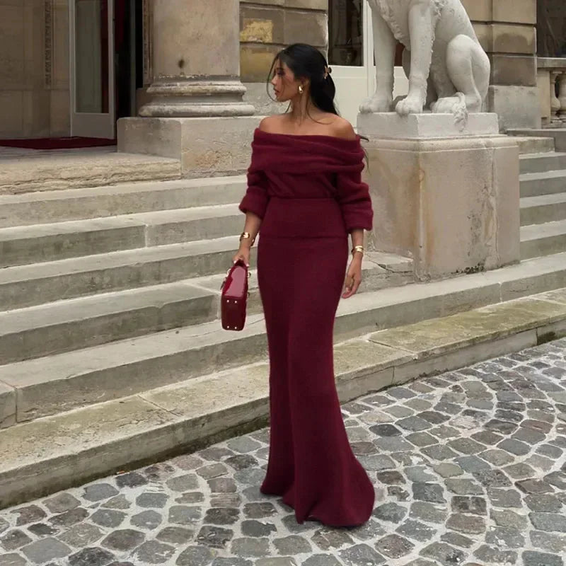 Slim Fit Off Shoulder Two Piece Set