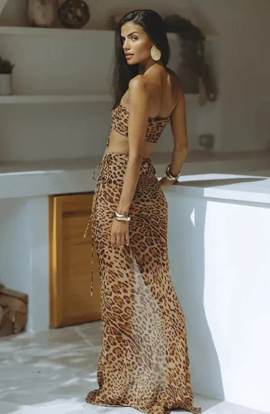 Leopard Tube Top Midi Skirt Set