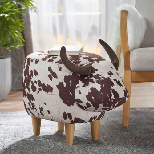 Brown And White Velvet Cow Shaped Footstool