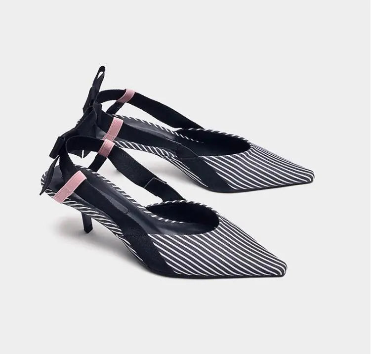 Striped High Heels with Bow Detail