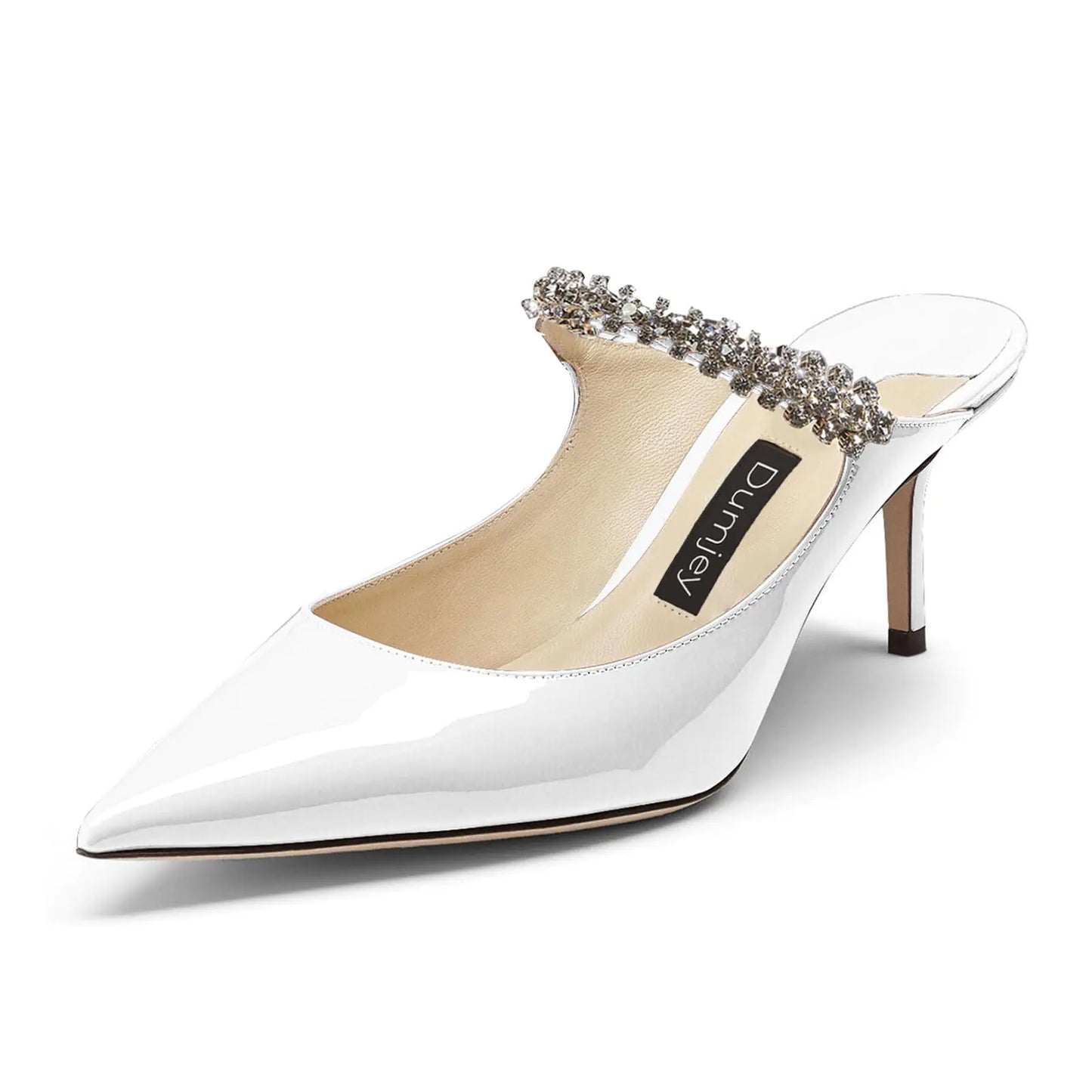 2.5" Crystal Chain Pointed Mule Mid Heels