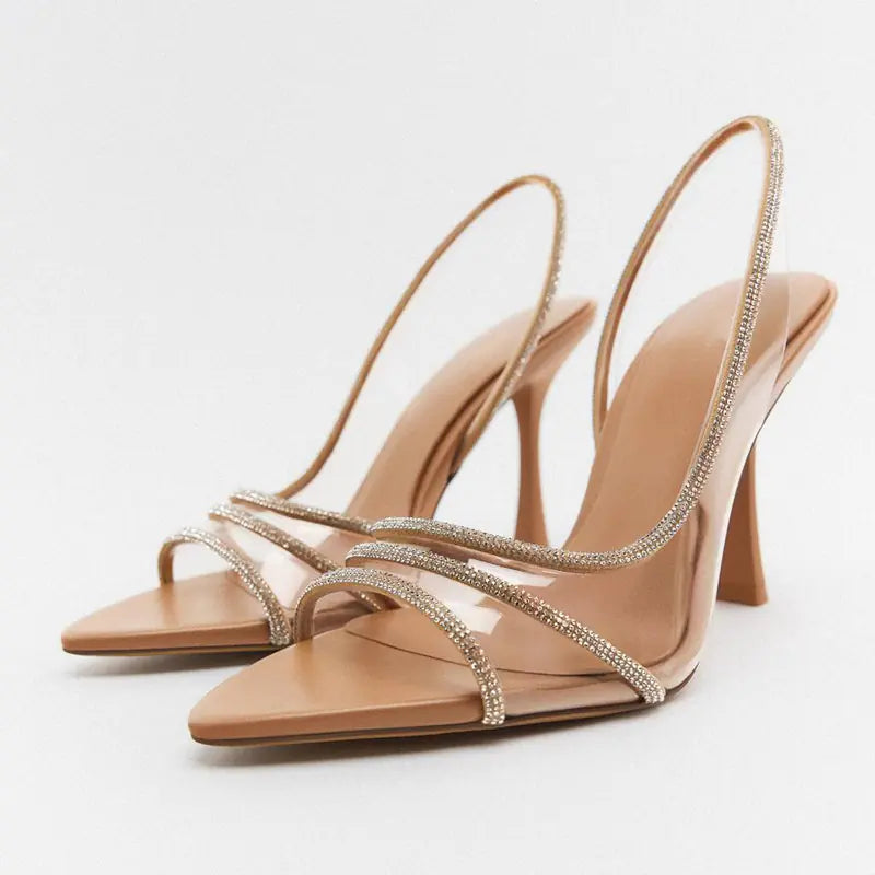 Rhinestone Strap Transparent Stiletto Sandals