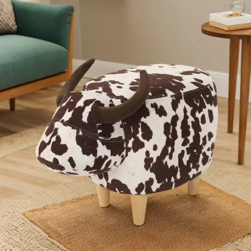 Brown And White Velvet Cow Shaped Footstool