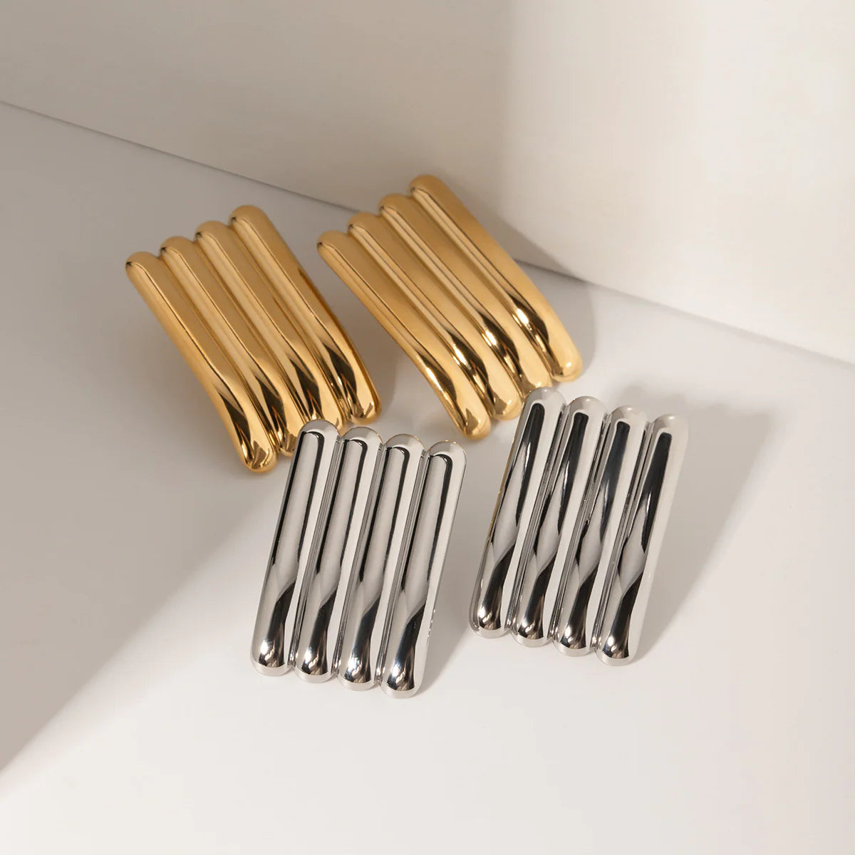 18K Gold Striped Stainless Steel Earrings