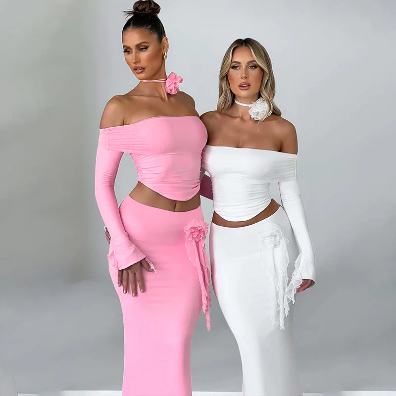 Slim Fit Long Sleeve Top and Skirt Set