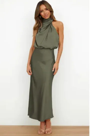 Solid Satin Dress with Sleek Fit