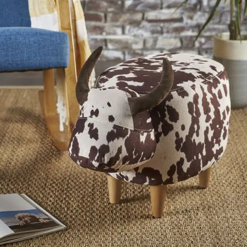 Brown And White Velvet Cow Shaped Footstool