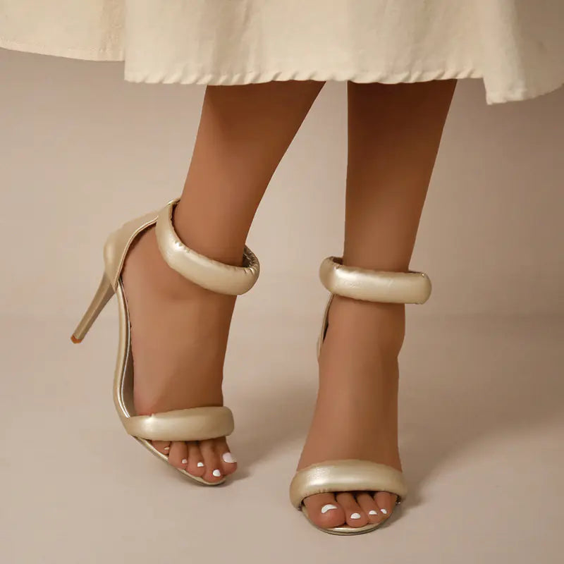 Black/Gold Pointed-Toe One-Strap Stiletto Sandals