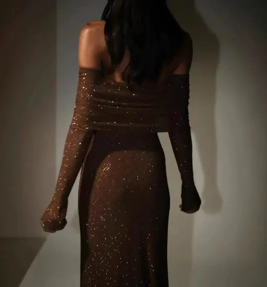 Off Shoulder Slim Rhinestone Dress