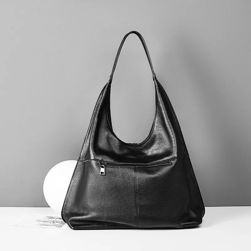 Cowhide Leather Shoulder Bag with Tassel Detail