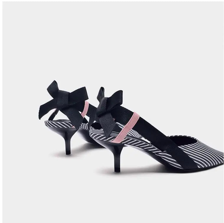 Striped High Heels with Bow Detail