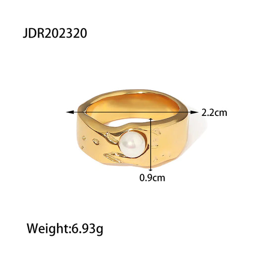 18K Gold Plated Stainless Steel Lava Pearl Ring