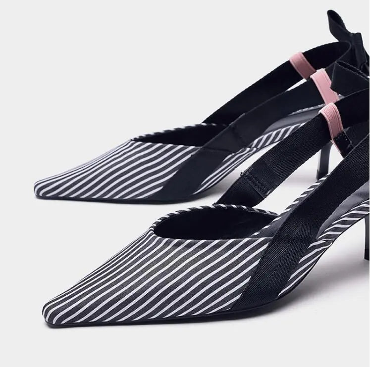 Striped High Heels with Bow Detail