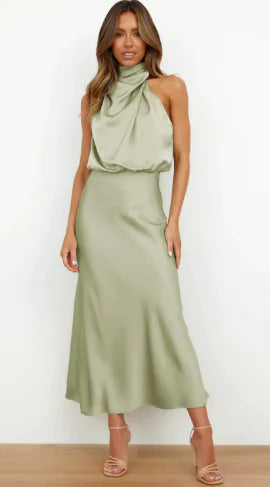 Solid Satin Dress with Sleek Fit