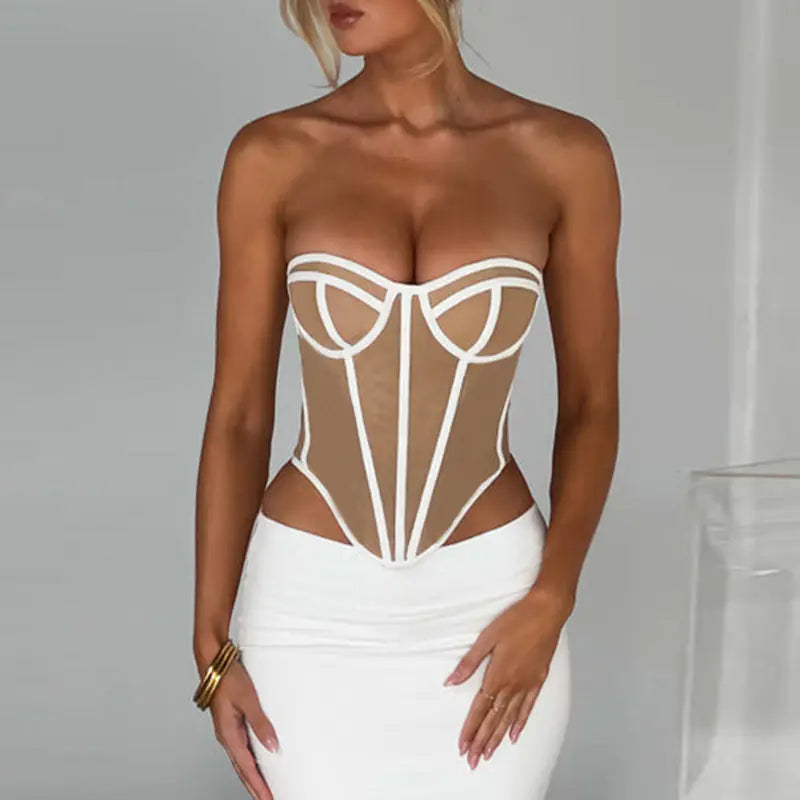 Strapless Color Block Backless Bustier Top