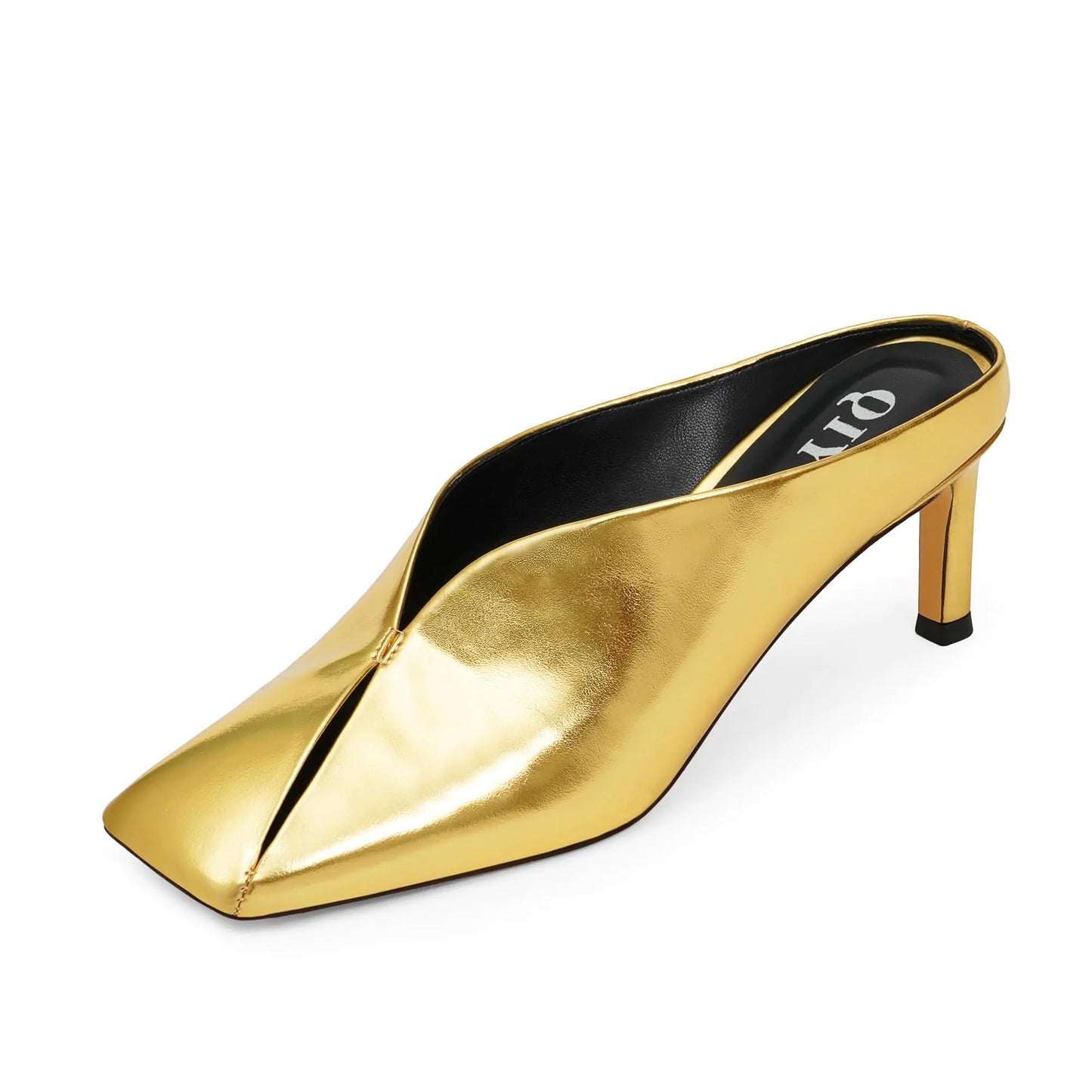 Gold Square Toe Slip-On Kitten Heels